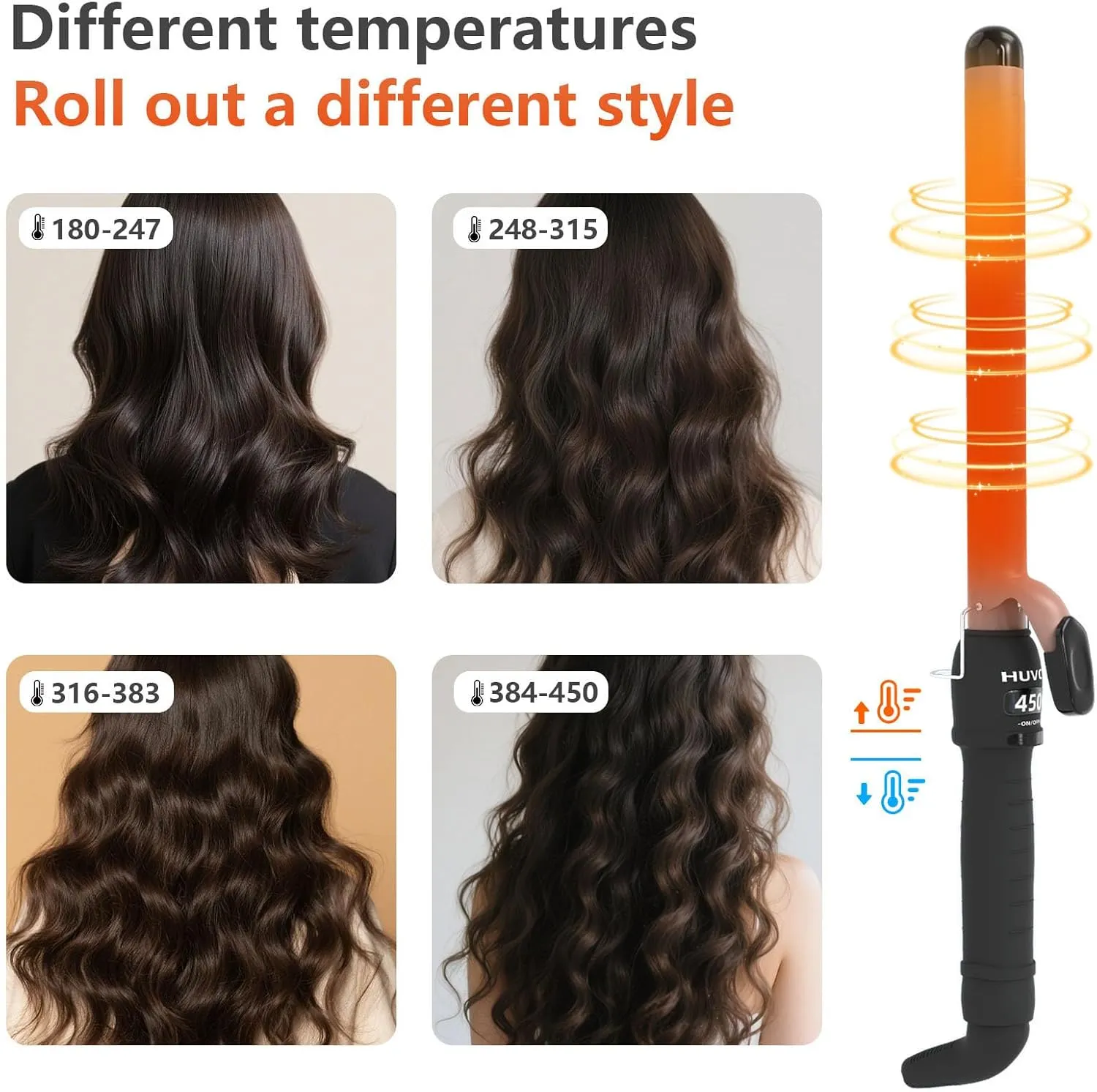 1 Inch Curling Iron - Ceramic Curling Iron, Fast Heat Function LCD Display 180°F-450°F Adjustable, Long Lasting Beach Waves, Dual Voltage Curler, Heat Resistant, Rose Gold