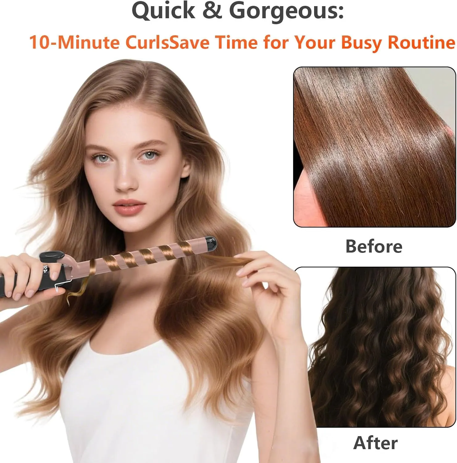1 Inch Curling Iron - Ceramic Curling Iron, Fast Heat Function LCD Display 180°F-450°F Adjustable, Long Lasting Beach Waves, Dual Voltage Curler, Heat Resistant, Rose Gold