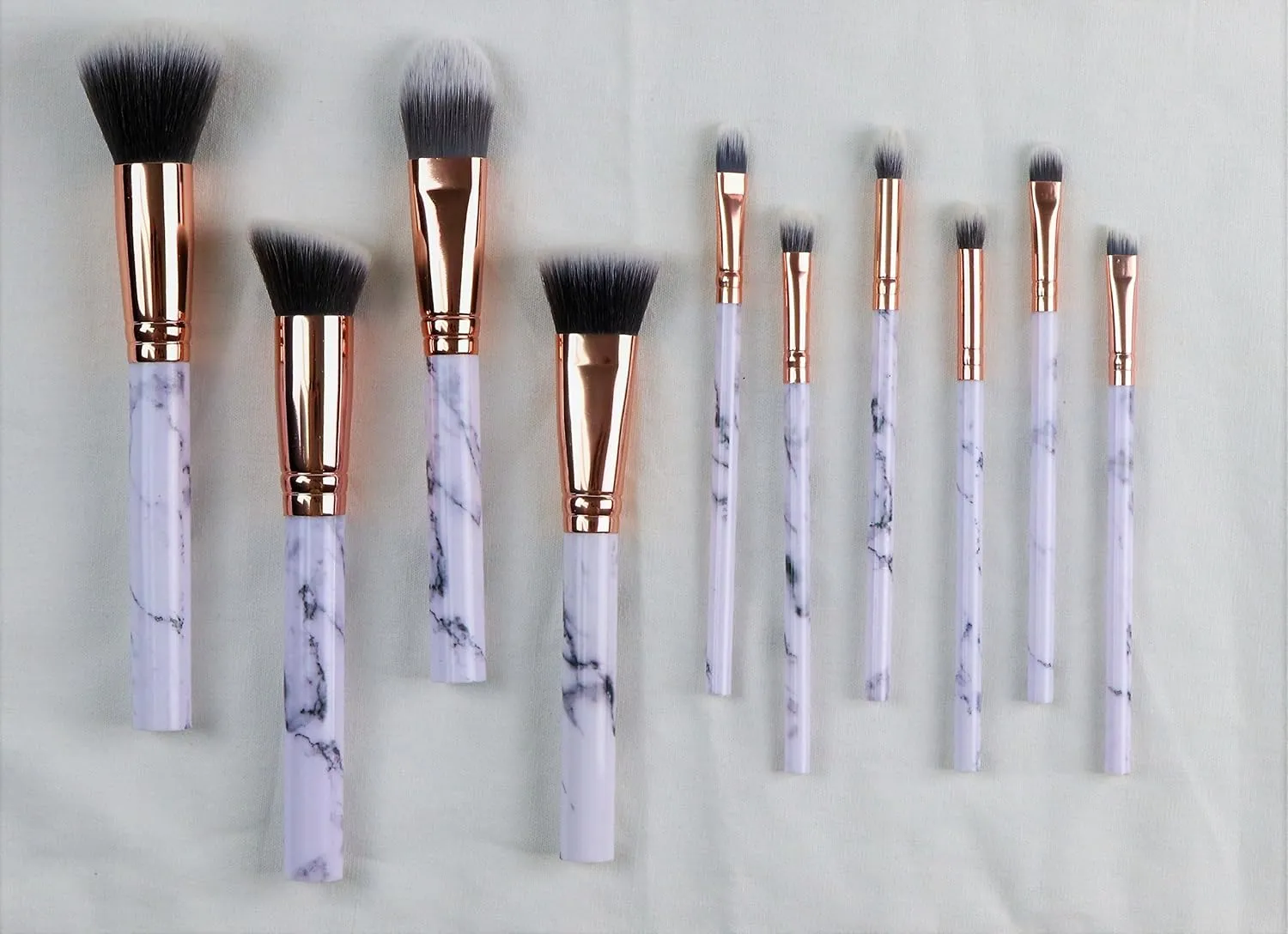 10 Piece Makeup Brush Set Premium Face Eyeliner Blush Contour Foundation Cosmetic Brushes for Powder Liquid Cream White Marble Makeup Brush Set by DreamCut