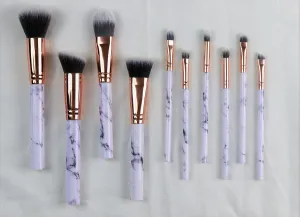10 Piece Makeup Brush Set Premium Face Eyeliner Blush Contour Foundation Cosmetic Brushes for Powder Liquid Cream White Marble Makeup Brush Set by DreamCut