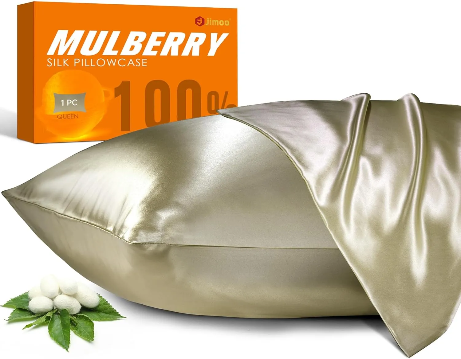 100% Mulberry Silk Pillowcase for Hair and Skin, 22 Momme Pure Natural Silk Pillow Case Both Sided with Zipper, Pillow Cover for Women Mom Men (Champagne, Queen 20''×30'')
