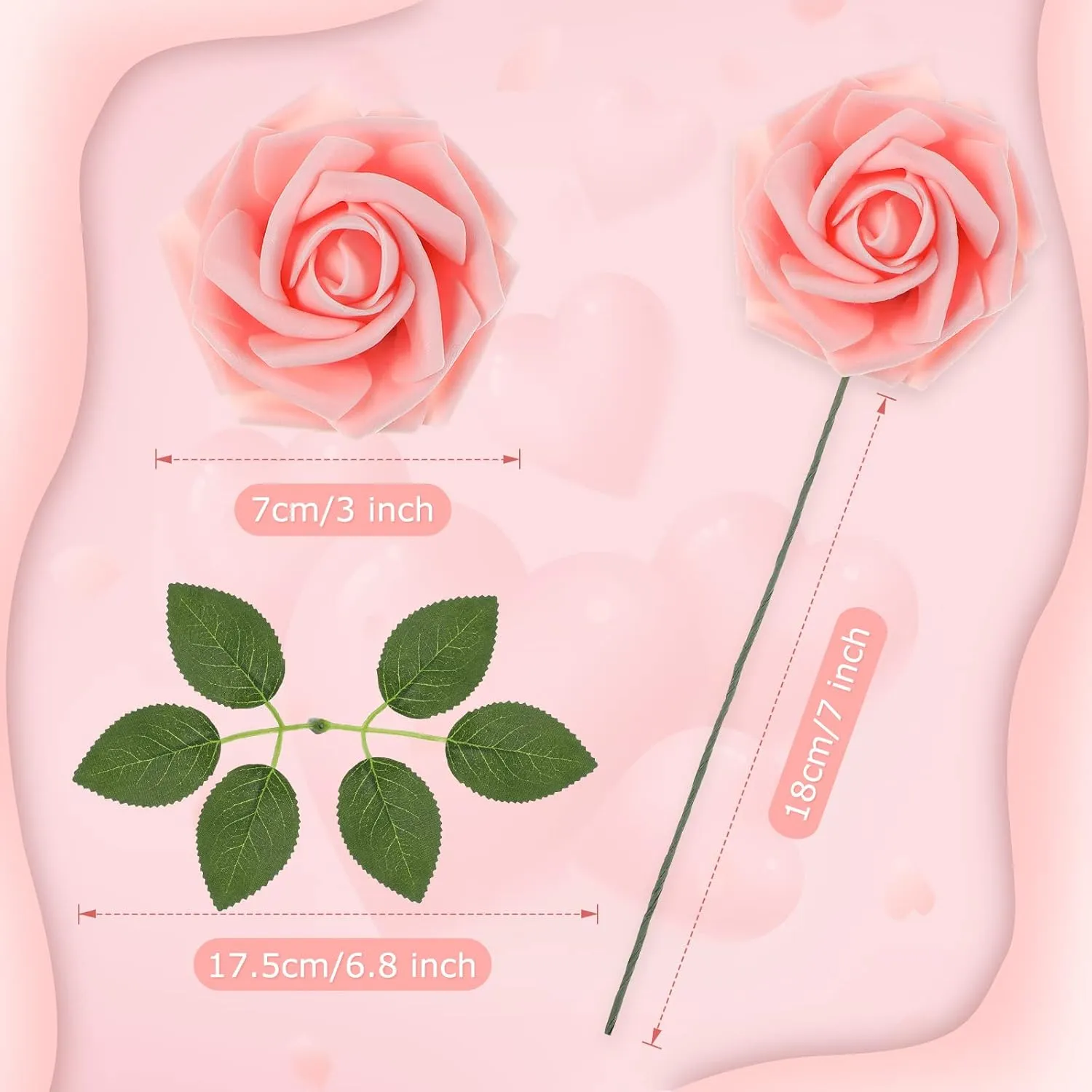 100 Pcs Artificial Flowers Real Looking Rose Flowers Foam Fake Roses with Leaves and Stems for DIY Wedding Bouquets Centerpieces Bridal Shower Party Home Decor(Pink, Champagne)