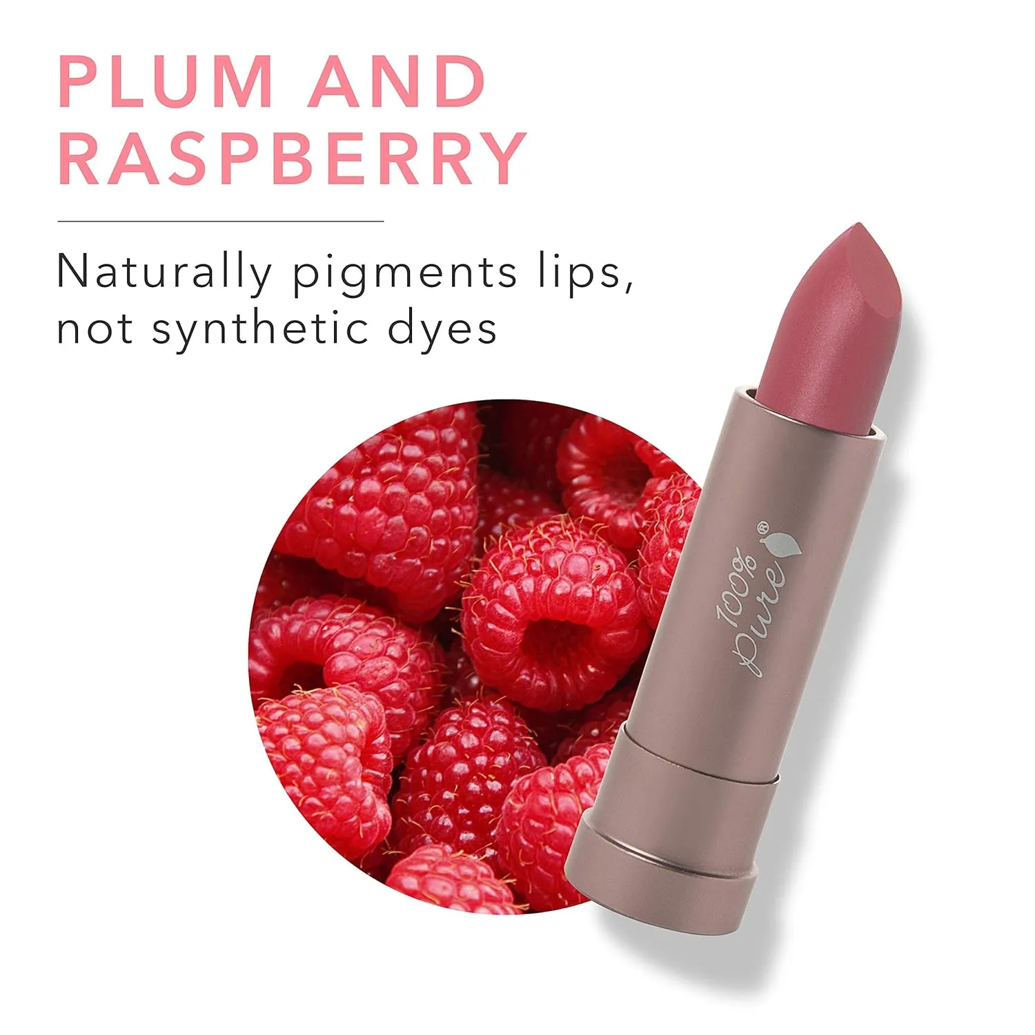 100% PURE Cocoa Butter Matte Lipstick Full Stay All Day Coverage, Lasting Moisturizing & Softening Natural Lip Color for All Skin Tones, Vegan Fruit Pigmented Plume Pink (Nude Pink Mauve) - 0.15 oz