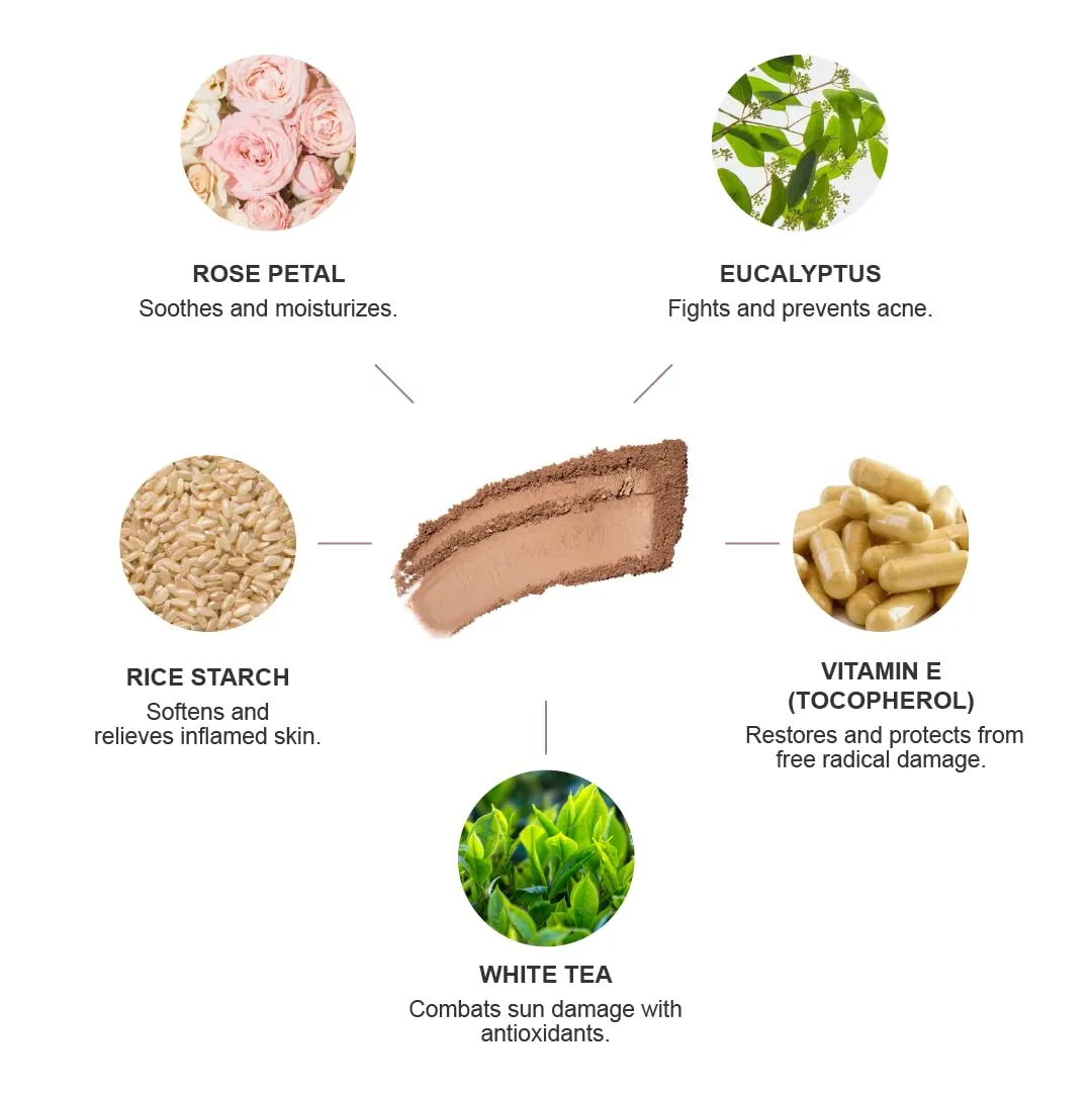 100% PURE Powder Foundation Matte Finish Face Makeup - Oil Absorbing Pressed Poreless Concealer - Vegan Fruit Pigmented Toffee Color (Tan Shade w/Neutral Undertones) - 0.32 Oz
