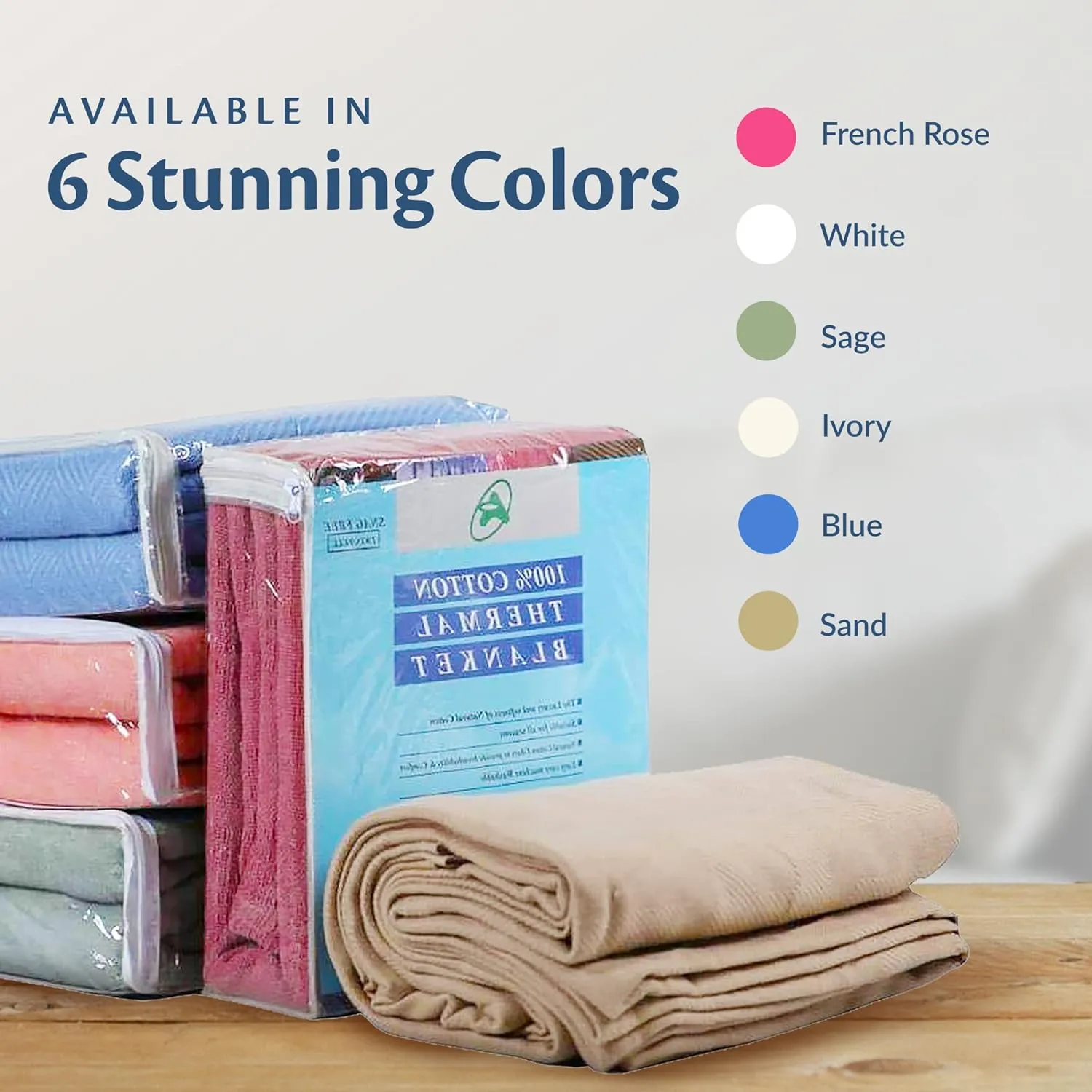 100% Soft Premium Ringspun Cotton Thermal Blanket Twin Size 66x96 Lightweight Warm Soft Breathable Blanket (Sage, 1)