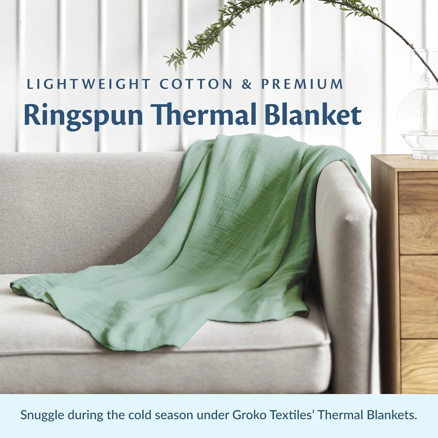 100% Soft Premium Ringspun Cotton Thermal Blanket Twin Size 66x96 Lightweight Warm Soft Breathable Blanket (Sage, 1)