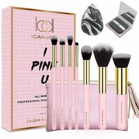 10 pcs Make Up Brushes Set with Premium Synthetic Foundation Powder Concealers Eye Shadows Eyebrow Brushes,Sponge,Oil Blotting Sheets&Luxury Comsetic Bag