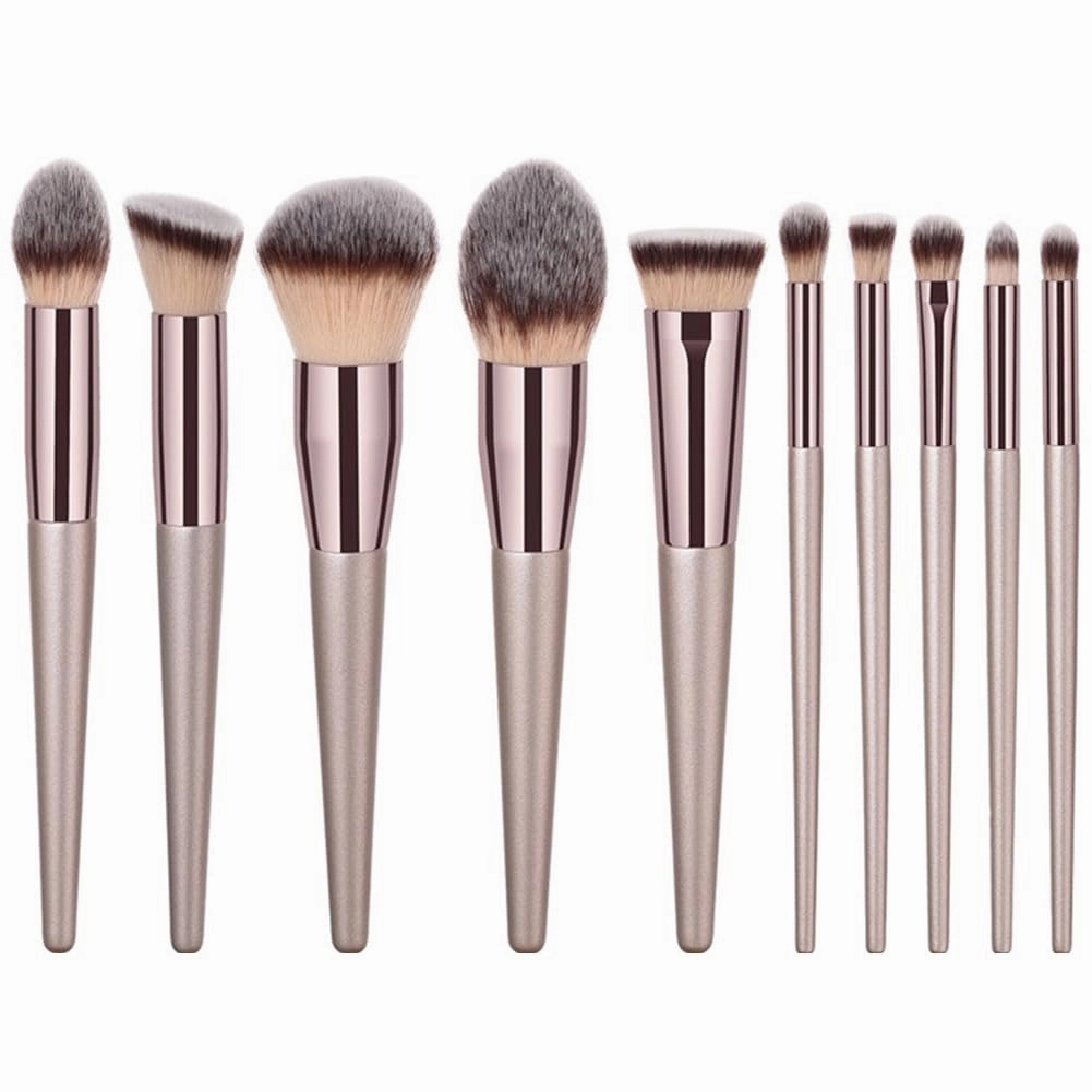 10 pcs makeup brush set champagne gold foundation brush eye shadow brush beauty tools