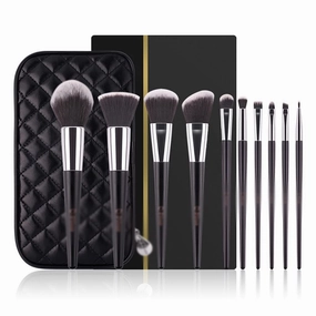 10Pcs Makeup Brushes Set with Bag Synthetic Kabuki Foundation Blending Powder Blush Concealers Eyeshadows Brush