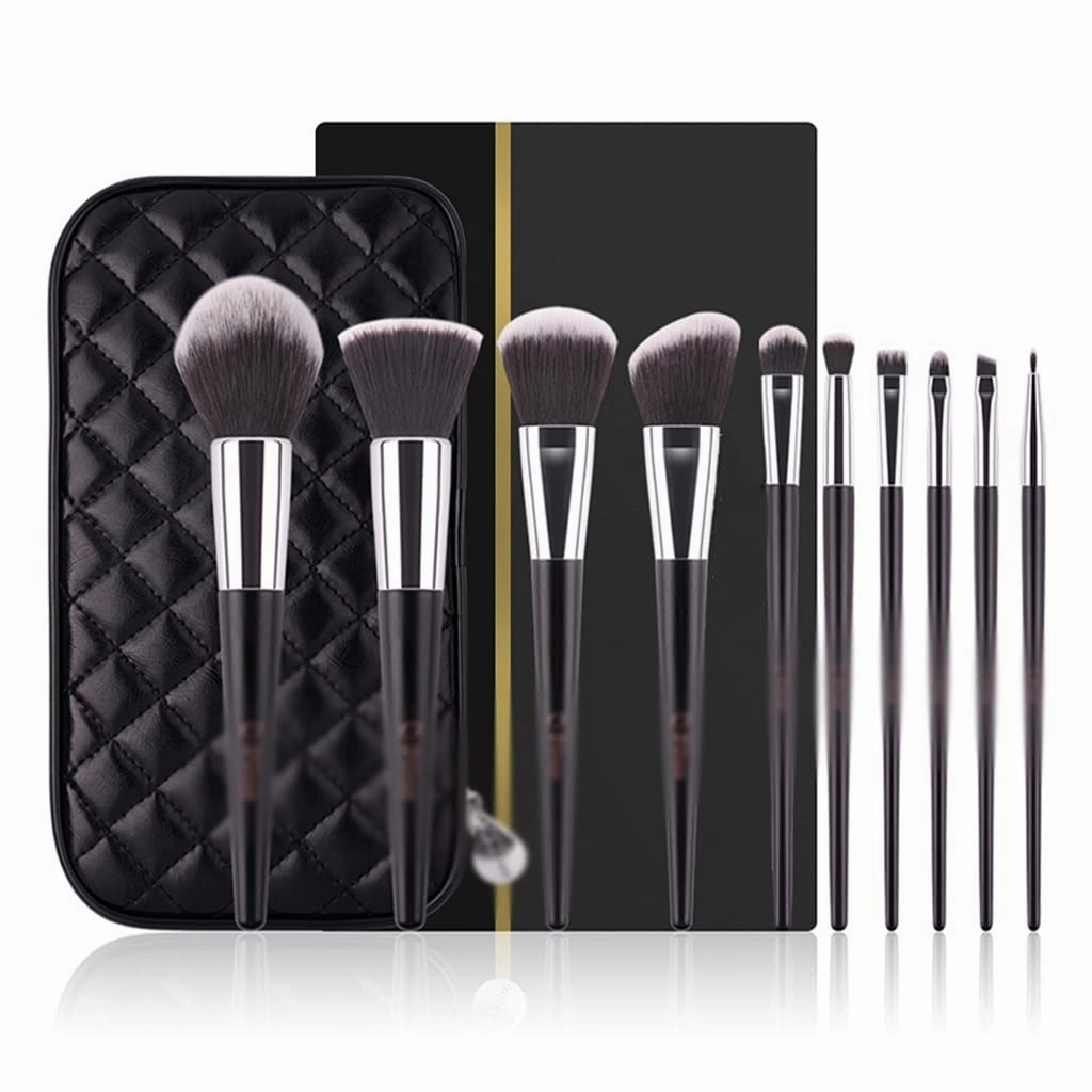 10Pcs Makeup Brushes Set with Bag Synthetic Kabuki Foundation Blending Powder Blush Concealers Eyeshadows Brush