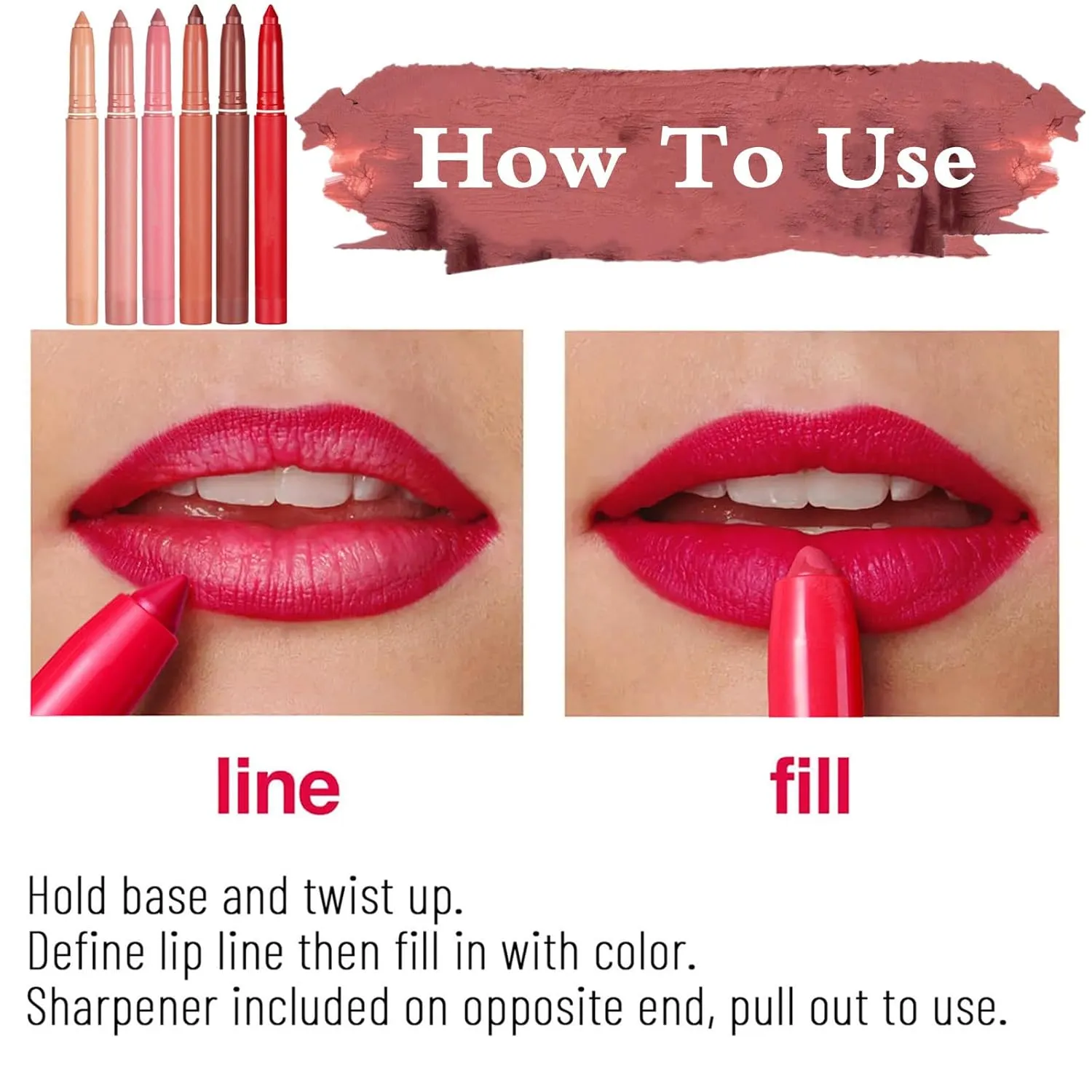12 Color Rotating Sharpenable Matte Lipstick Pencils, Matte Velvety Long-lasting Non-Stick, Waterproof Smudgeproof (6 PCS B)