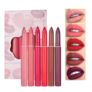 12 Color Rotating Sharpenable Matte Lipstick Pencils, Matte Velvety Long-lasting Non-Stick, Waterproof Smudgeproof (6 PCS B)