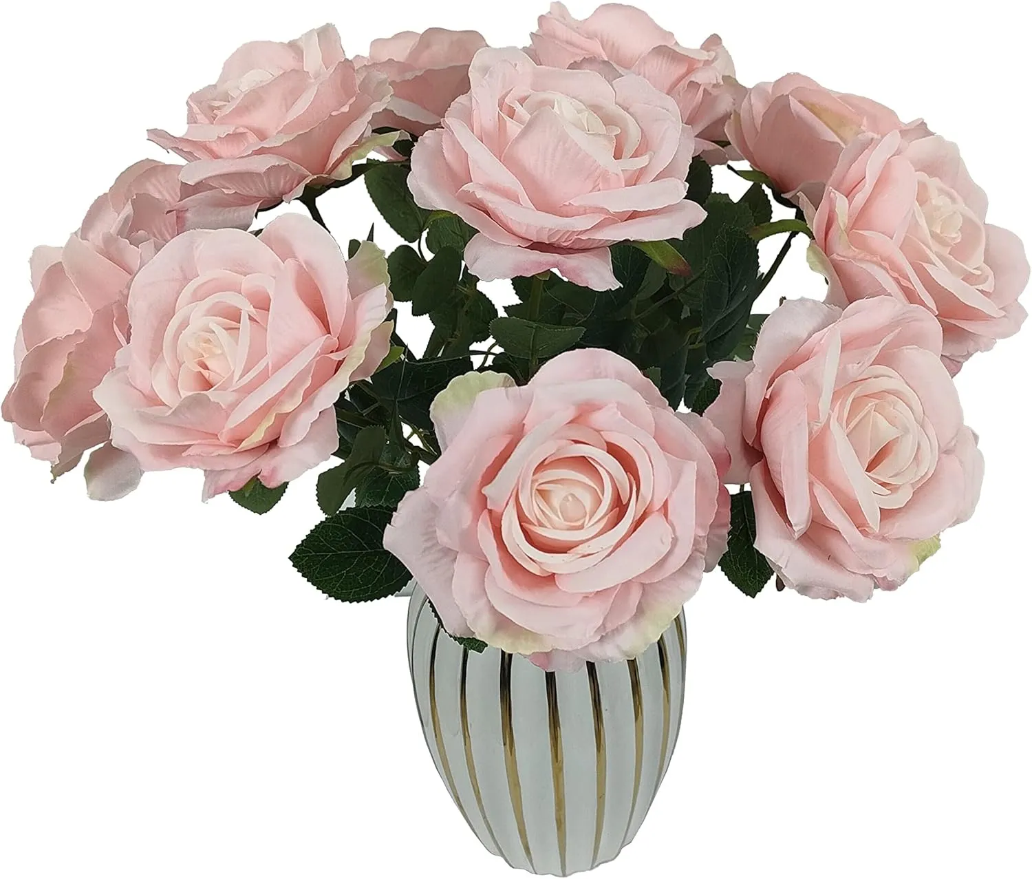 12 Pcs Light Pink Roses Artificial Flowers, Faux Baby Pink Flowers Bulk,Floral Diameter 4'',Artificial Fake Silk Plastic Roses Flowers With Stems for Wedding,Flores Artificiales Para Decoracion
