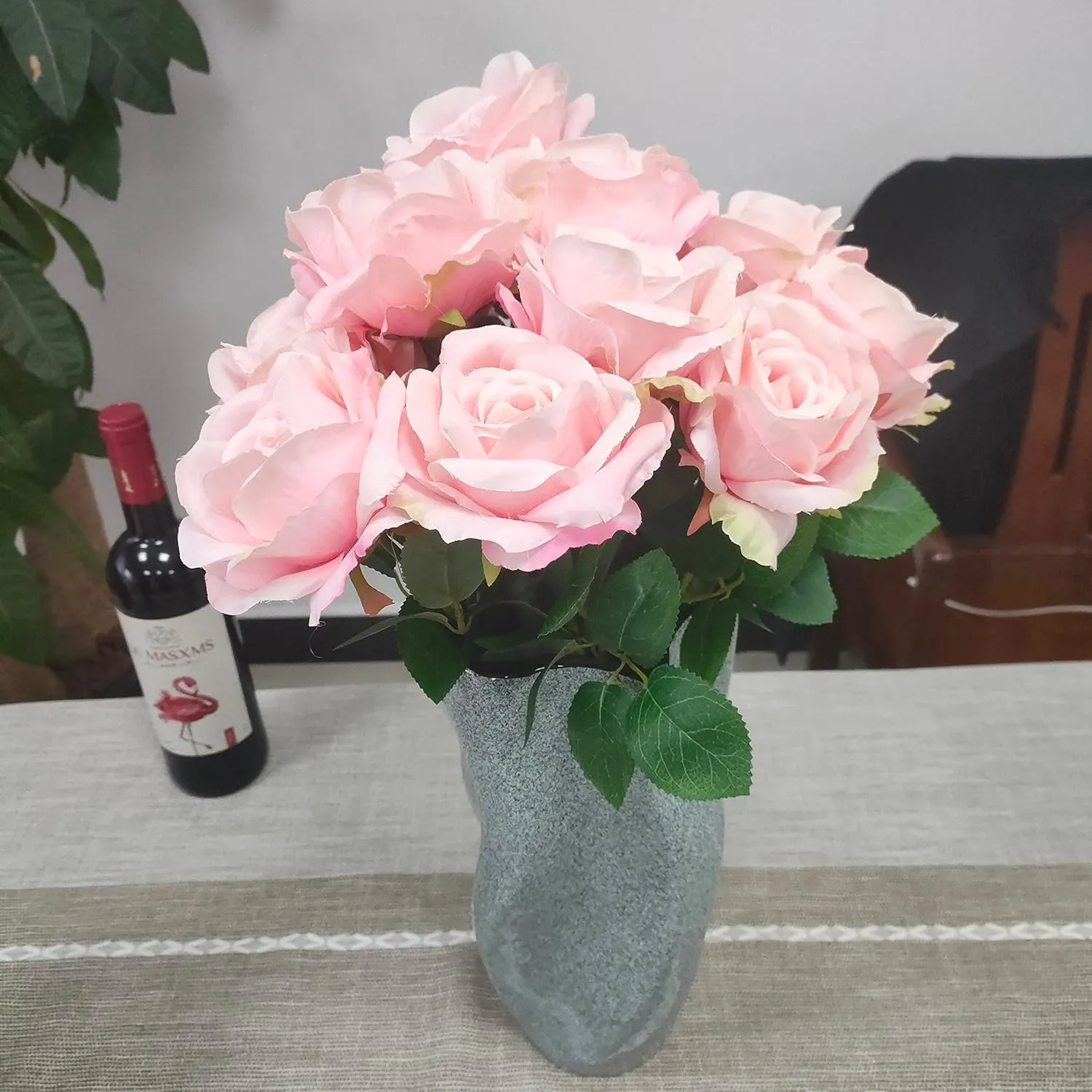 12 Pcs Light Pink Roses Artificial Flowers, Faux Baby Pink Flowers Bulk,Floral Diameter 4'',Artificial Fake Silk Plastic Roses Flowers With Stems for Wedding,Flores Artificiales Para Decoracion
