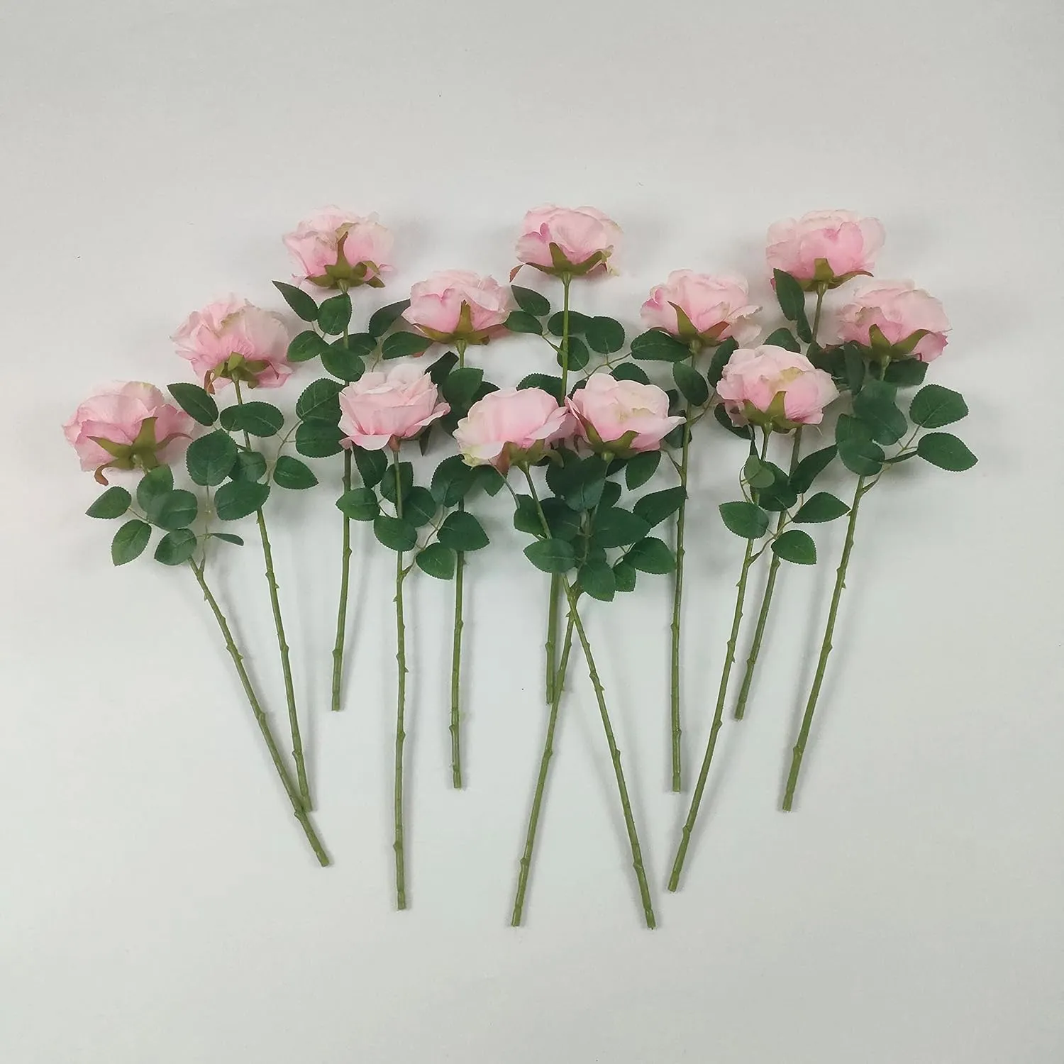 12 Pcs Light Pink Roses Artificial Flowers, Faux Baby Pink Flowers Bulk,Floral Diameter 4'',Artificial Fake Silk Plastic Roses Flowers With Stems for Wedding,Flores Artificiales Para Decoracion