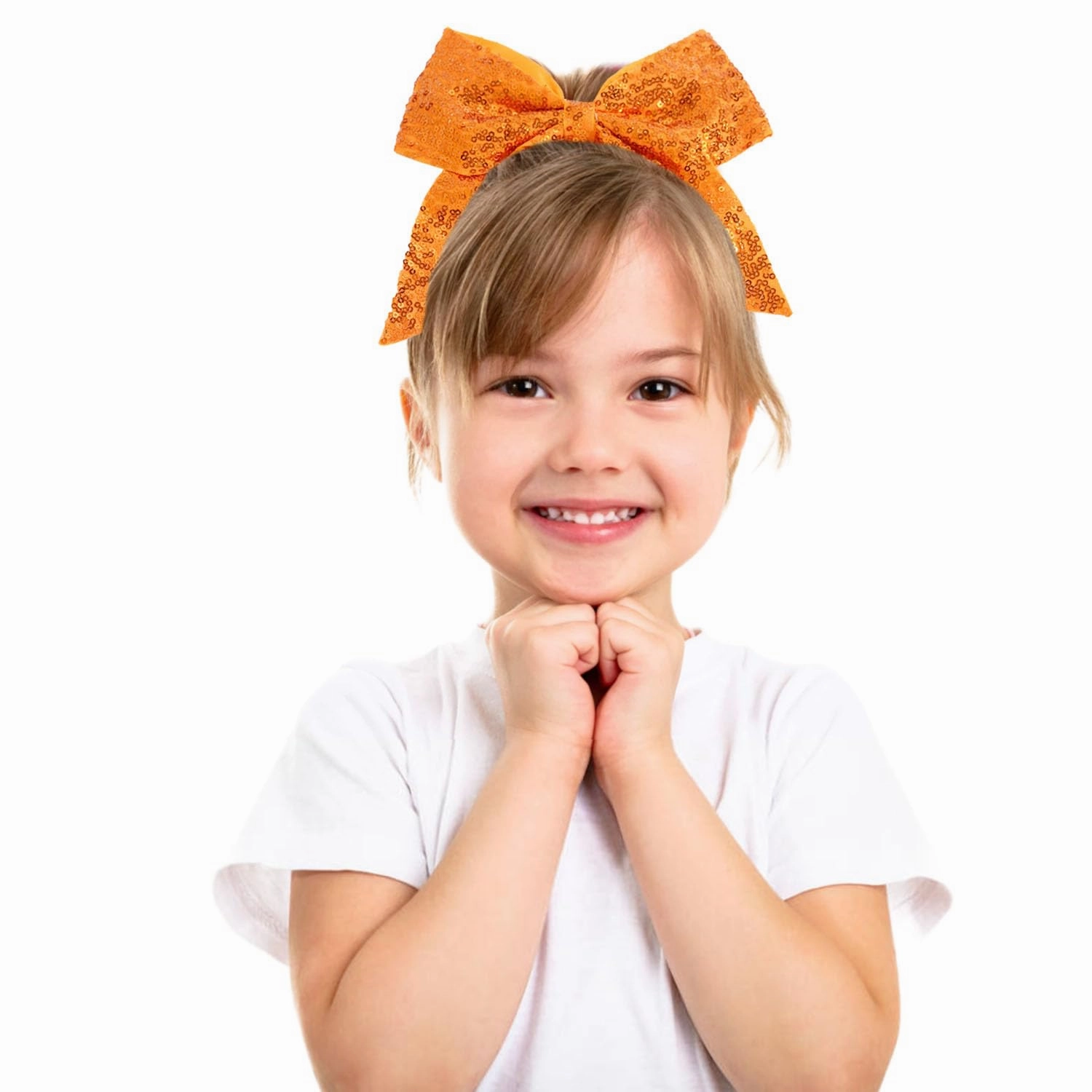 12 Pcs Large Glitter Cheer Bows Ponytail Holder Girls Elastic Hair Ties 8" Big Hair Bows Sports Cheerleaders Accessories for Teens Women Cheerleader Girls (Orange)