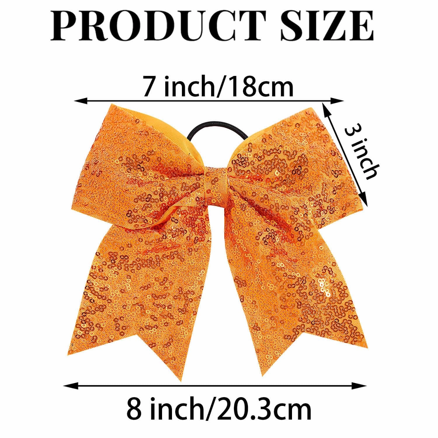 12 Pcs Large Glitter Cheer Bows Ponytail Holder Girls Elastic Hair Ties 8" Big Hair Bows Sports Cheerleaders Accessories for Teens Women Cheerleader Girls (Orange)