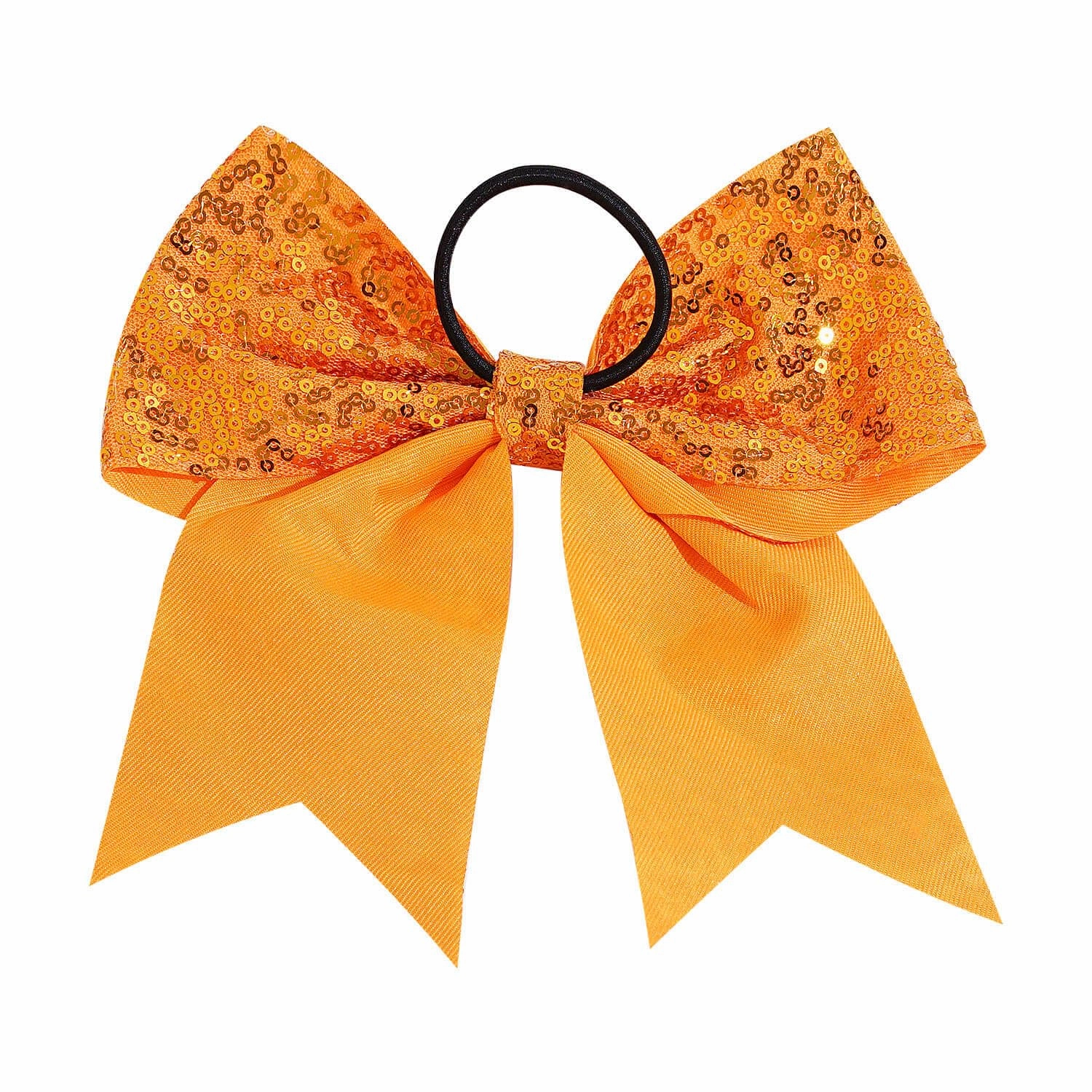 12 Pcs Large Glitter Cheer Bows Ponytail Holder Girls Elastic Hair Ties 8" Big Hair Bows Sports Cheerleaders Accessories for Teens Women Cheerleader Girls (Orange)