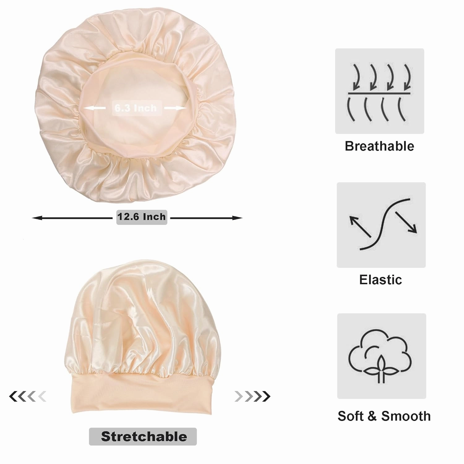 12 Pieces Silk Bonnet for Women Curly Hair Satin Bonnet Hair Wrap for Sleeping Cap with Tie Band (Champagne)