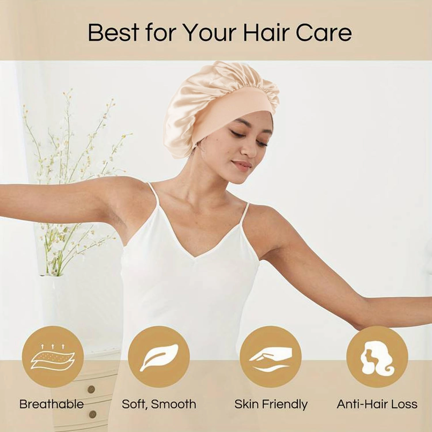 12 Pieces Silk Bonnet for Women Curly Hair Satin Bonnet Hair Wrap for Sleeping Cap with Tie Band (Champagne)