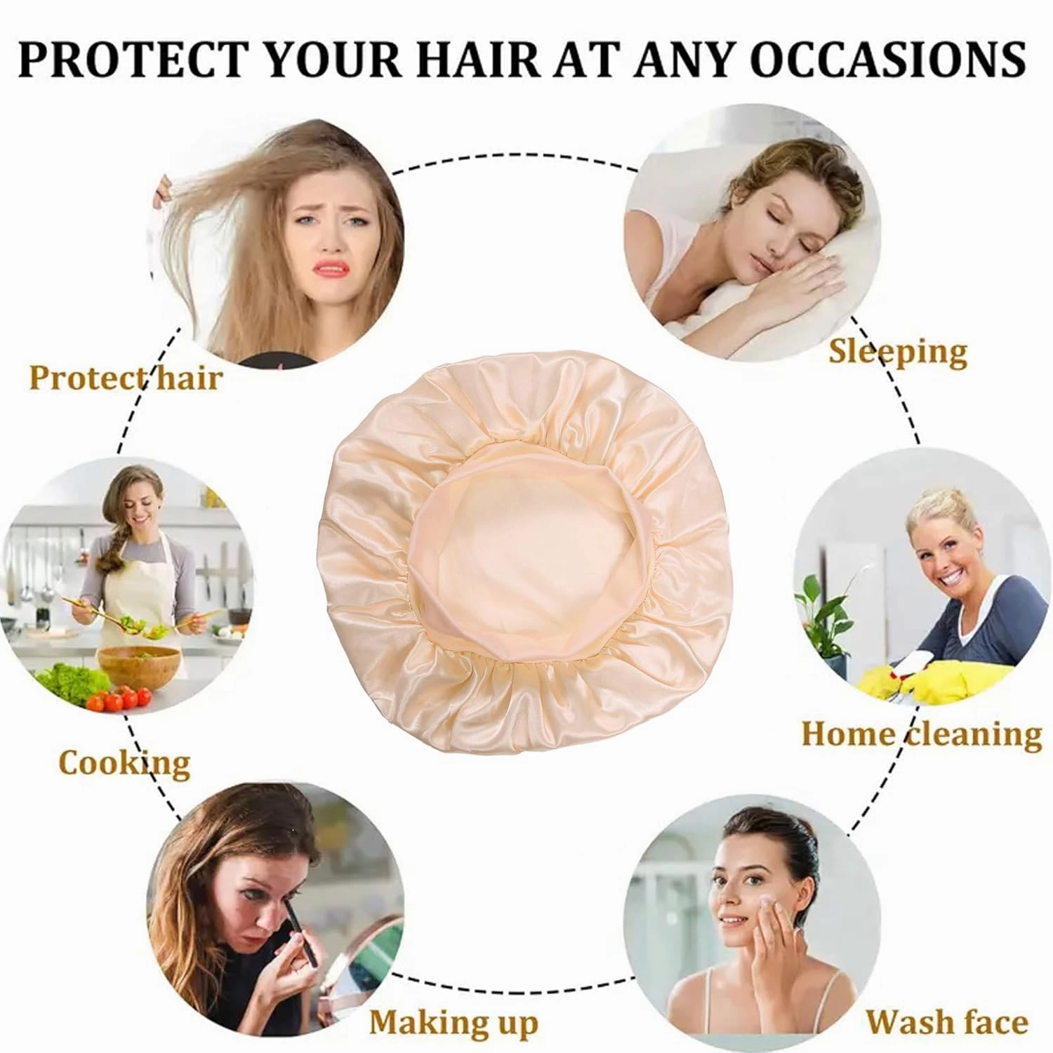 12 Pieces Silk Bonnet for Women Curly Hair Satin Bonnet Hair Wrap for Sleeping Cap with Tie Band (Champagne)