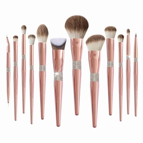 12 Rose Gold Snow Fox Hair Makeup Brush Complete Soft Makeup Brush Set eye shadow Makeup Brush(20cm,white-Patch five-pointed star4)