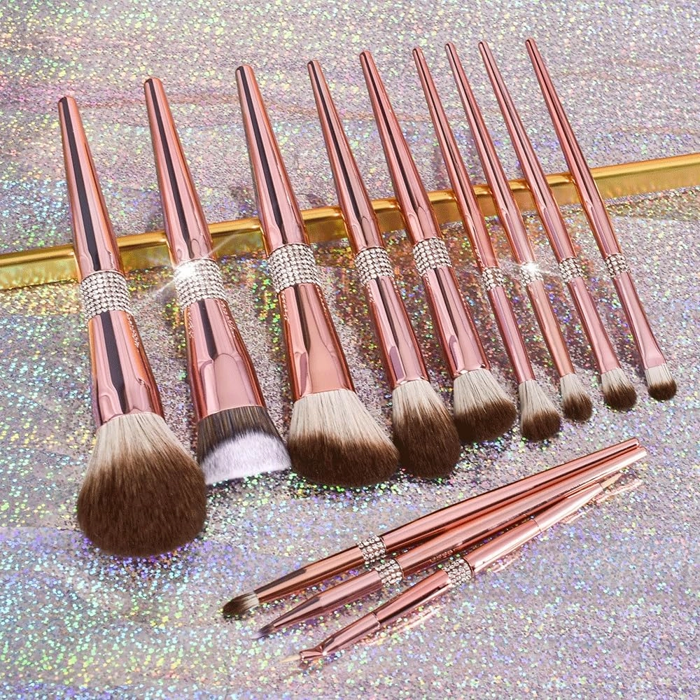 12 Rose Gold Snow Fox Hair Makeup Brush Complete Soft Makeup Brush Set eye shadow Makeup Brush(20cm,white-Patch five-pointed star4)