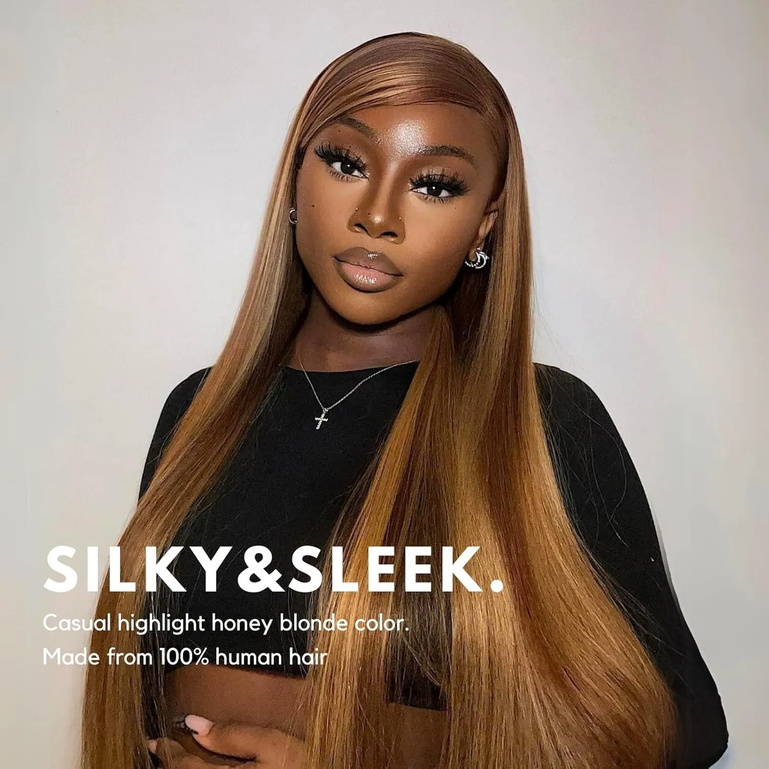 12A Double Drawn Hightlight Honey Blonde Straight Bundles Human Hair, Double Lifespan Than Regular Hair, Keep Silky And Soft After Washes Colored P4/27 Ombre Brown Raw Hair Single Bundle 14 In