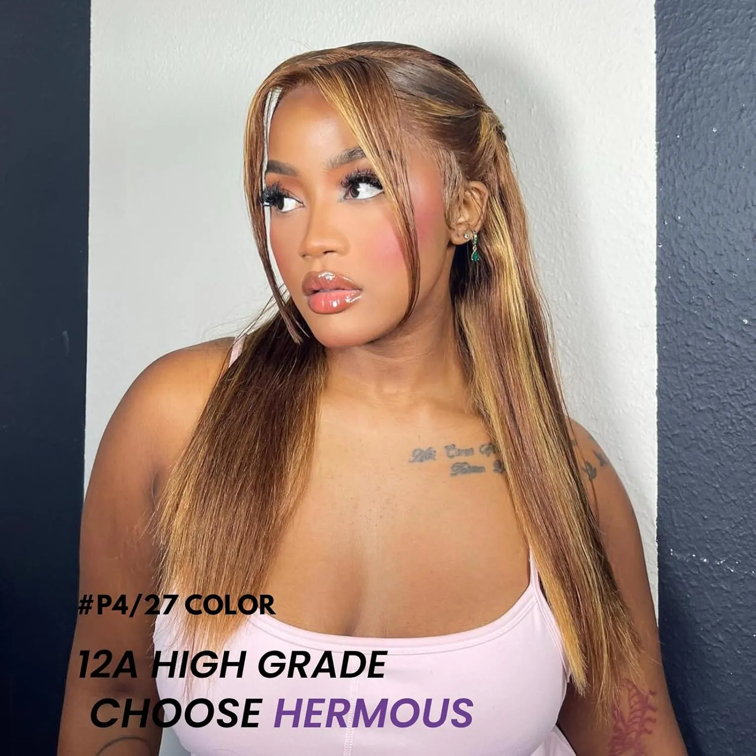 12A Double Drawn Honey Blonde Highlight Thick Raw Straight Human Hair Single Bundles 20 Inch, Ombre Brown Soft & Bouncy 100% Raw Human Hair Piano Colored P4/27 Quick Weave