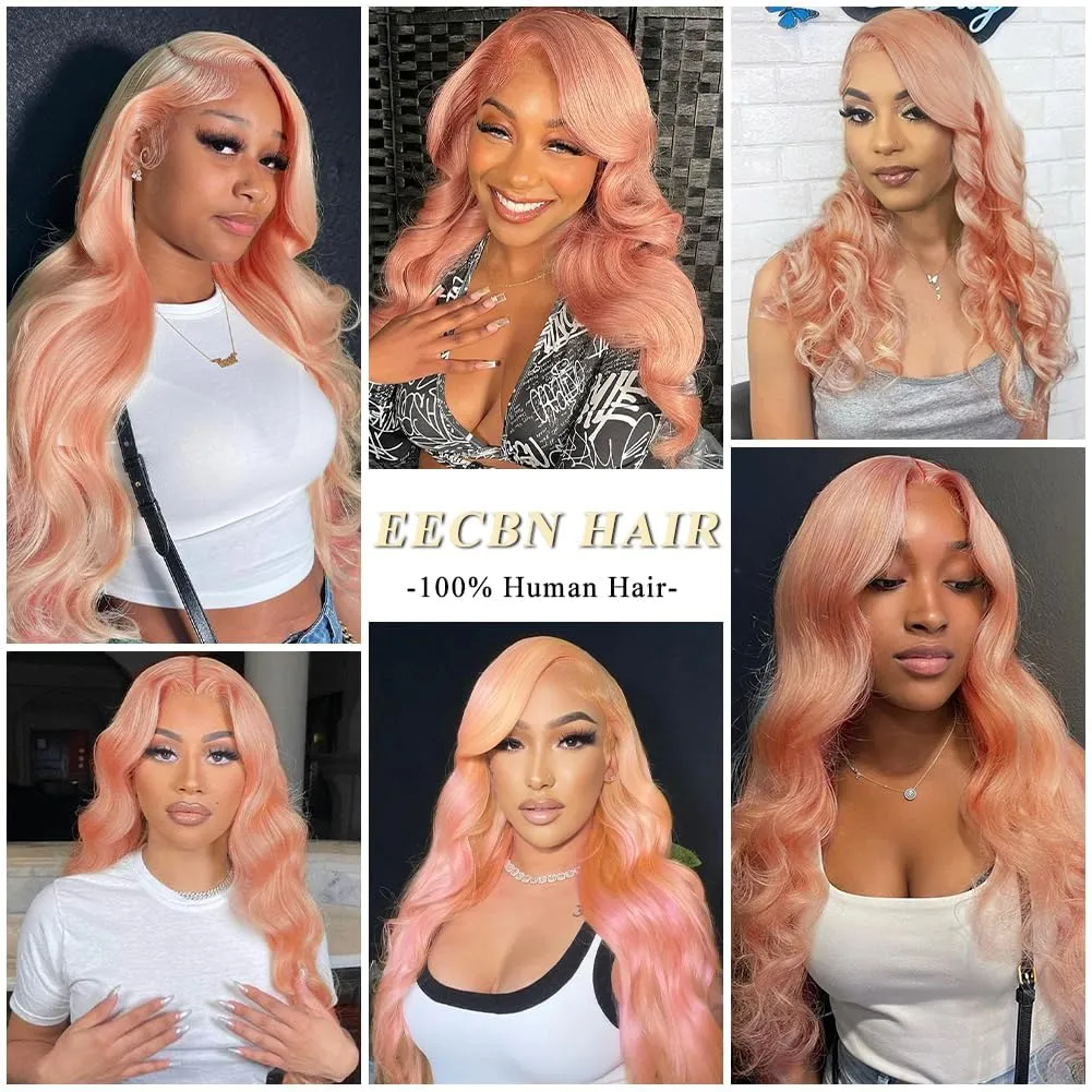 12Inch Pink Bob Wig Human Hair 13x4 Pink Bob Lace Front Wig Blonde Body Wave Lace Front Wig Pre Plucked Rose Gold Human Hair Wigs for Women Colored Frontal Wig Human Hair