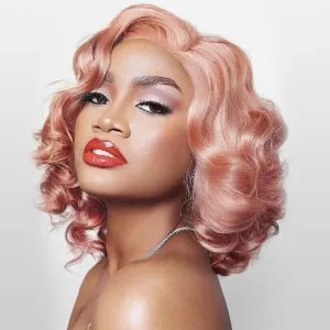 12Inch Pink Bob Wig Human Hair 13x4 Pink Bob Lace Front Wig Blonde Body Wave Lace Front Wig Pre Plucked Rose Gold Human Hair Wigs for Women Colored Frontal Wig Human Hair