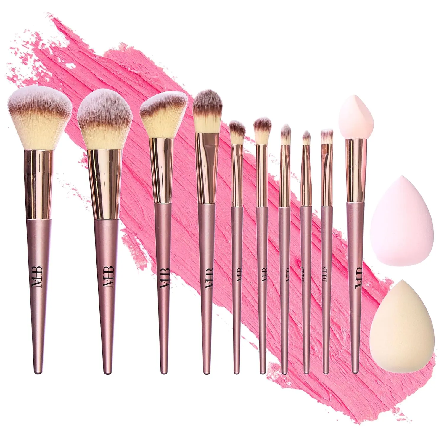 12pc Flawless Makeup Brush Collection in Rose Gold - Beautiful Makeup Brush Set w/Glitter Handles, Dense Bristles | Premium Cosmetic Brushes for Contouring and Highlighting