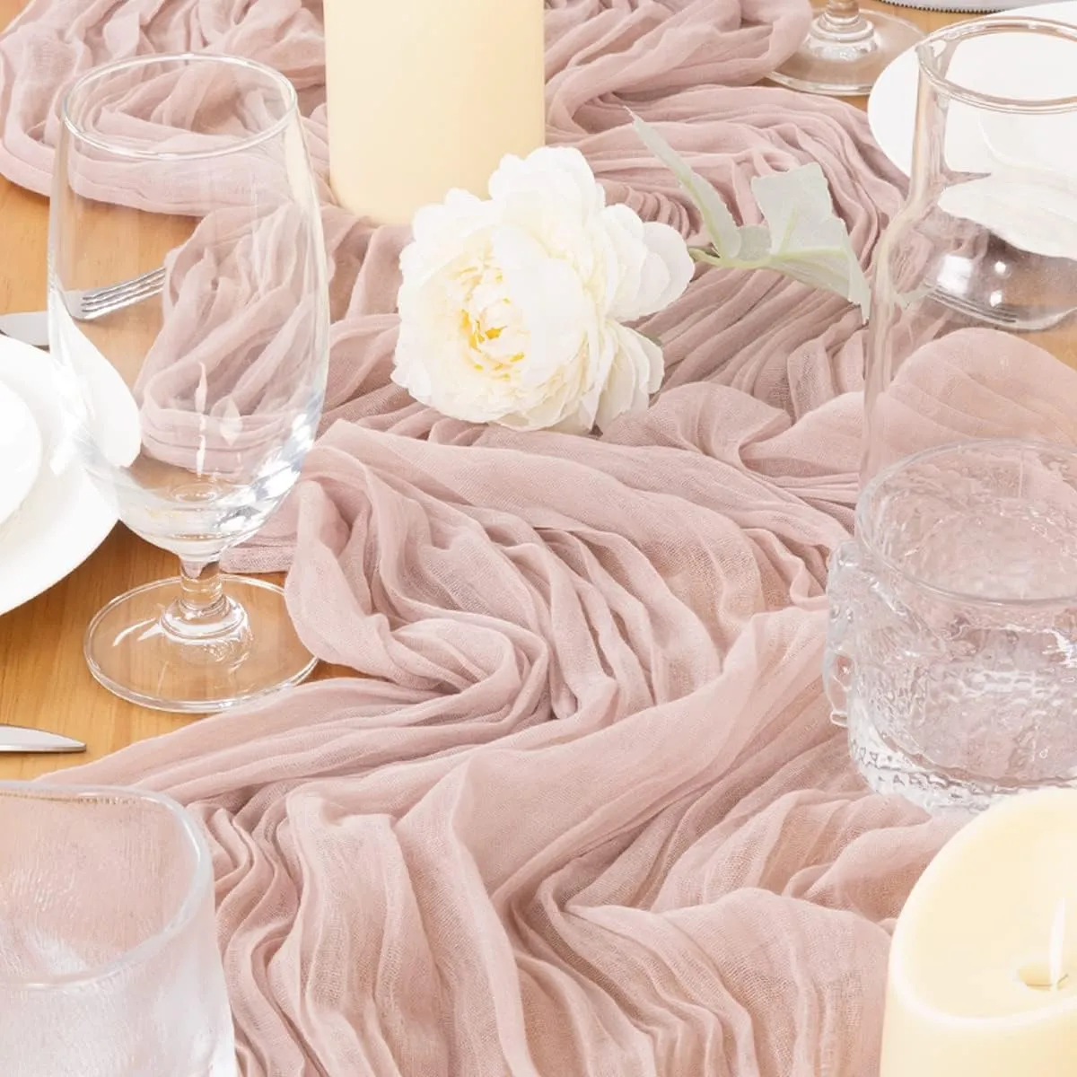 12pcs Blush Pink Summer Cheesecloth Table Runner Bulk 22×120 inch 10FT Rustic Boho Gauze Table Cloth for Wedding Baby Bridal Shower Birthday Home Party Graduation Decorations