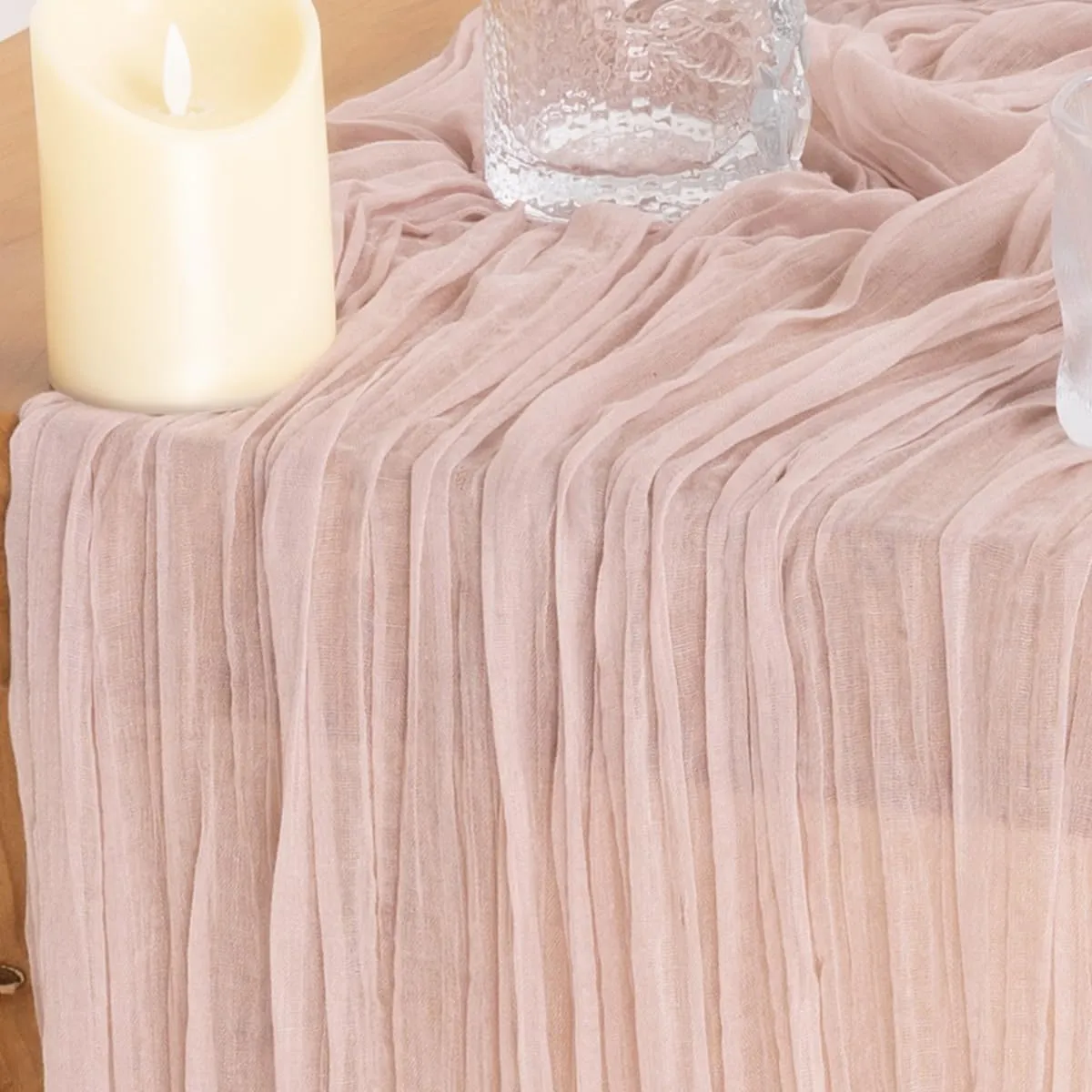 12pcs Blush Pink Summer Cheesecloth Table Runner Bulk 22×120 inch 10FT Rustic Boho Gauze Table Cloth for Wedding Baby Bridal Shower Birthday Home Party Graduation Decorations