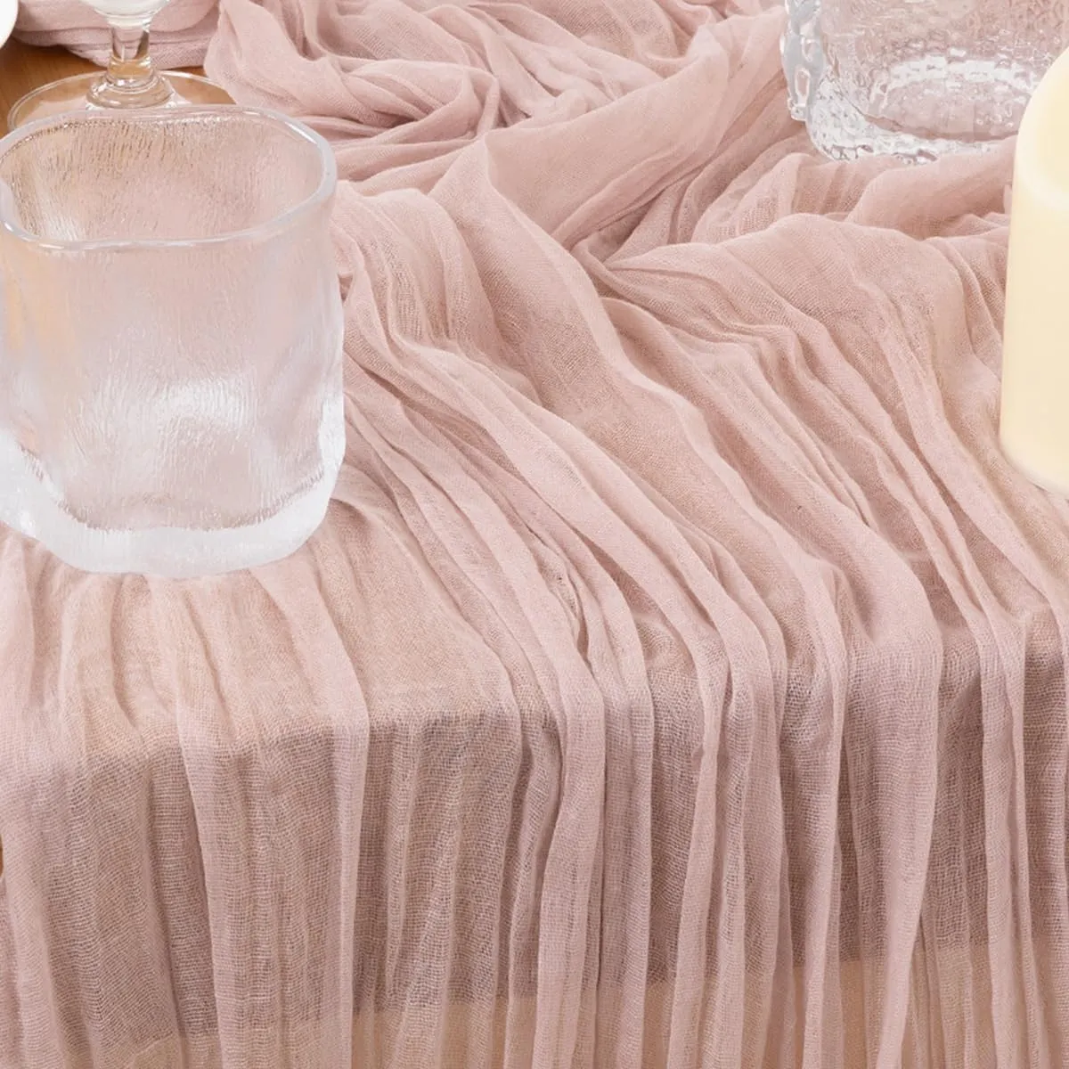 12pcs Blush Pink Summer Cheesecloth Table Runner Bulk 22×120 inch 10FT Rustic Boho Gauze Table Cloth for Wedding Baby Bridal Shower Birthday Home Party Graduation Decorations