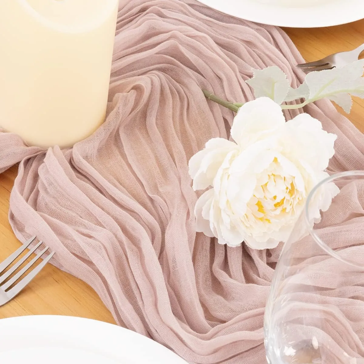 12pcs Blush Pink Summer Cheesecloth Table Runner Bulk 22×120 inch 10FT Rustic Boho Gauze Table Cloth for Wedding Baby Bridal Shower Birthday Home Party Graduation Decorations