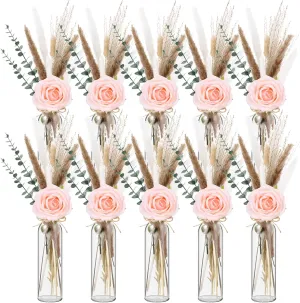 130 Set Pampas Grass Wedding Centerpieces For Tables 10 Clear Glass Jars 10 Eucalyptus 10 Pink Artificial Roses 100 Dried Pampas Grass with Rope for Home Decor Wedding Party Birthday