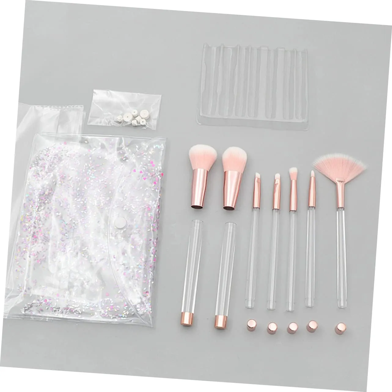 14 Pcs Makeup Brush Set and Sponges with Empty Handle Suits for Women Crystal Handle Pink Bottom White Hair for Diy