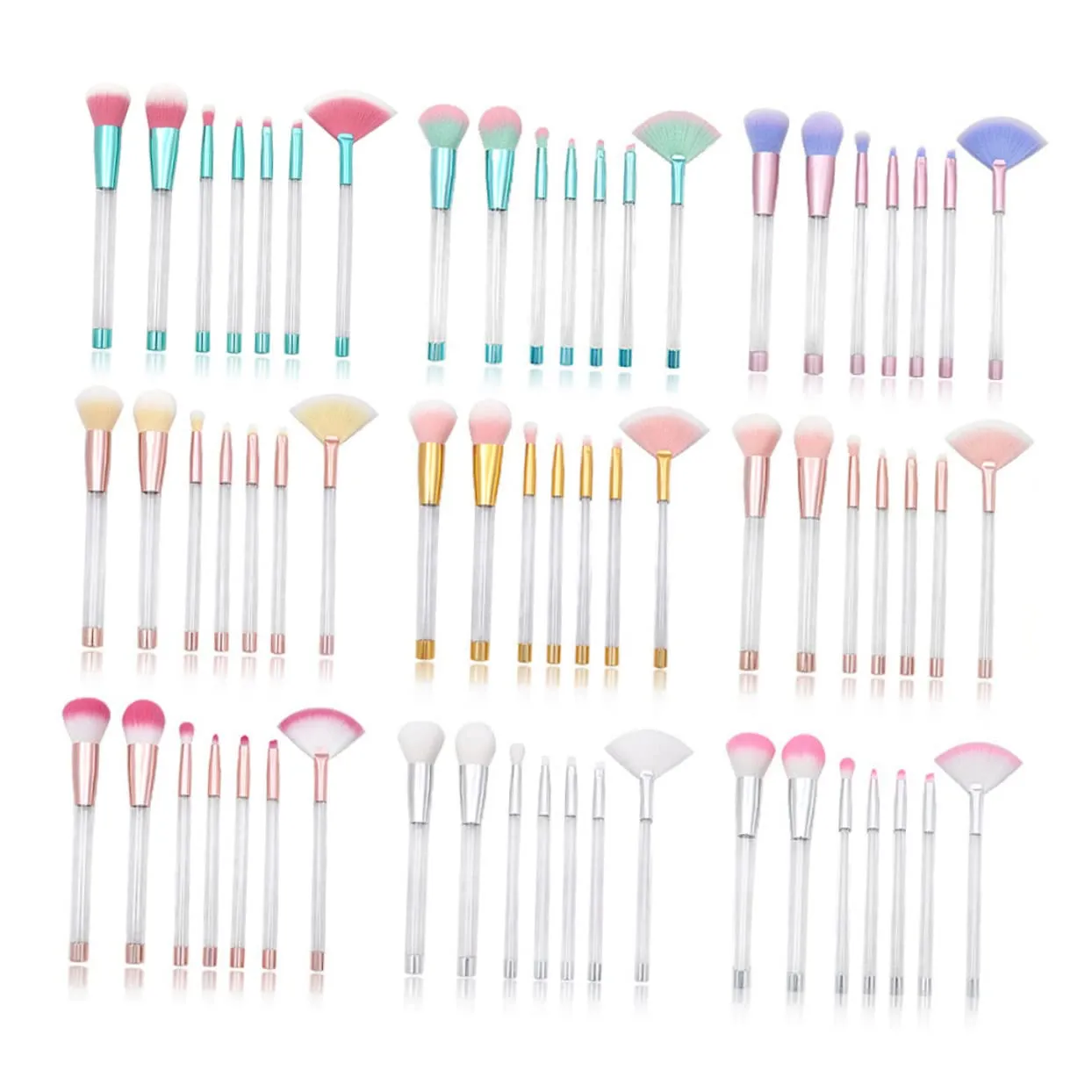 14 Pcs Makeup Brush Set and Sponges with Empty Handle Suits for Women Crystal Handle Pink Bottom White Hair for Diy