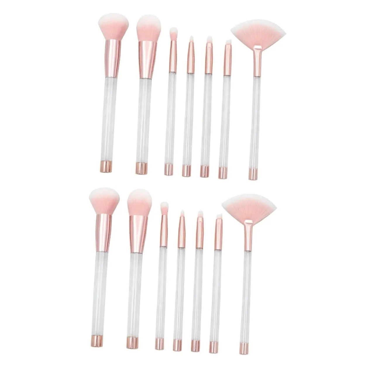 14 Pcs Makeup Brush Set and Sponges with Empty Handle Suits for Women Crystal Handle Pink Bottom White Hair for Diy