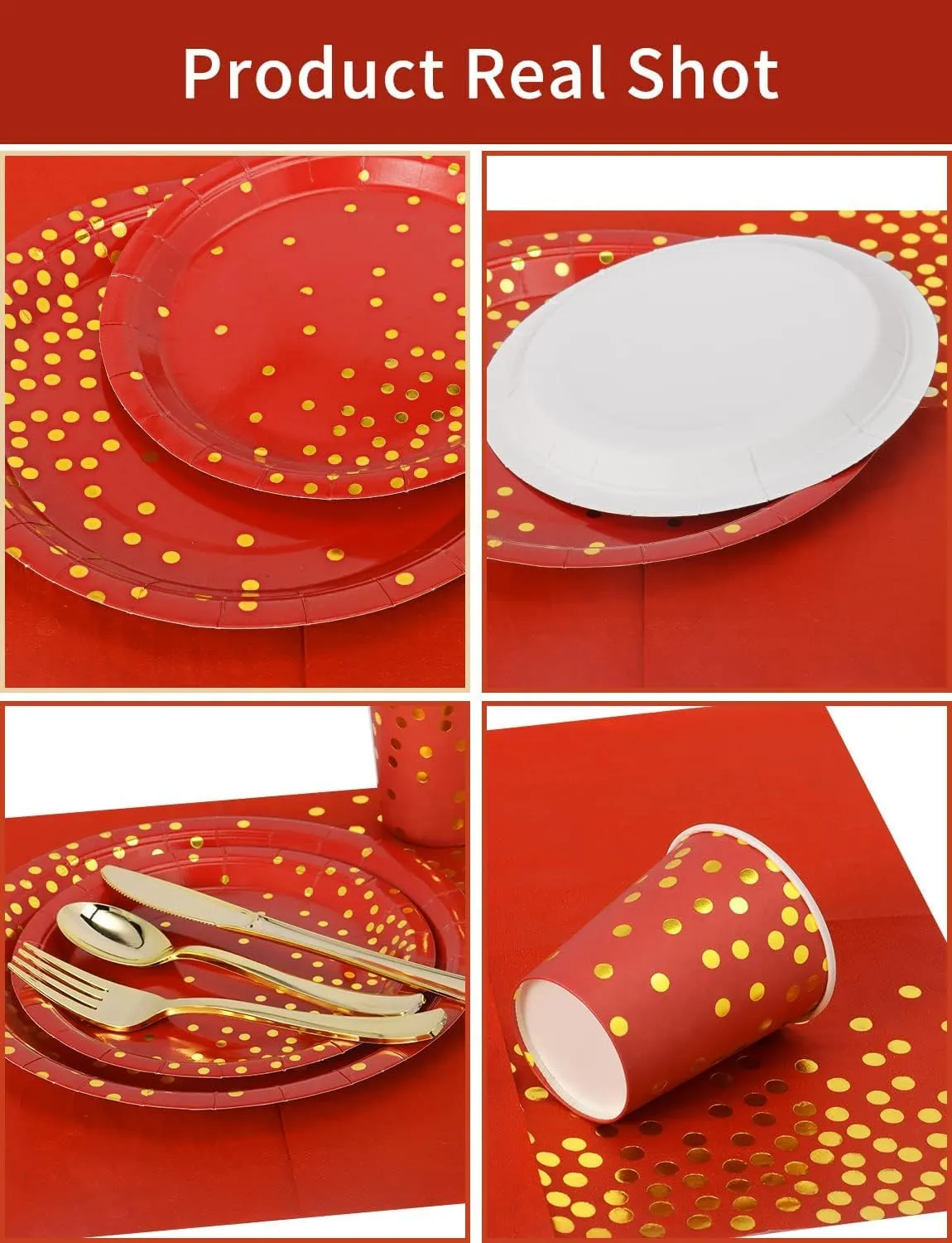 141 Pieces Burgundy Gold Party Supplies, Party Dinnerware Sets Include Paper Plates Napkins Cups Silverware, for Wedding Bridal Shower Engagement Birthday Parties Decoration -20 Serves