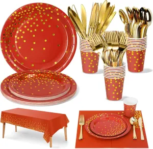 141 Pieces Burgundy Gold Party Supplies, Party Dinnerware Sets Include Paper Plates Napkins Cups Silverware, for Wedding Bridal Shower Engagement Birthday Parties Decoration -20 Serves