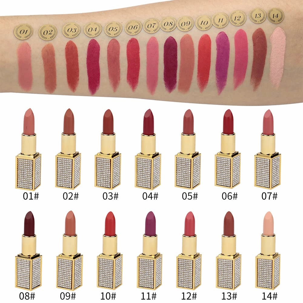 14 Colos Matte Waterproof LipStick Long Lasting Lip Makeup No Fade Pigmented Lip Stick Cosmeitc for Girls and Women Christmas Valentine's Day Gift (02#)