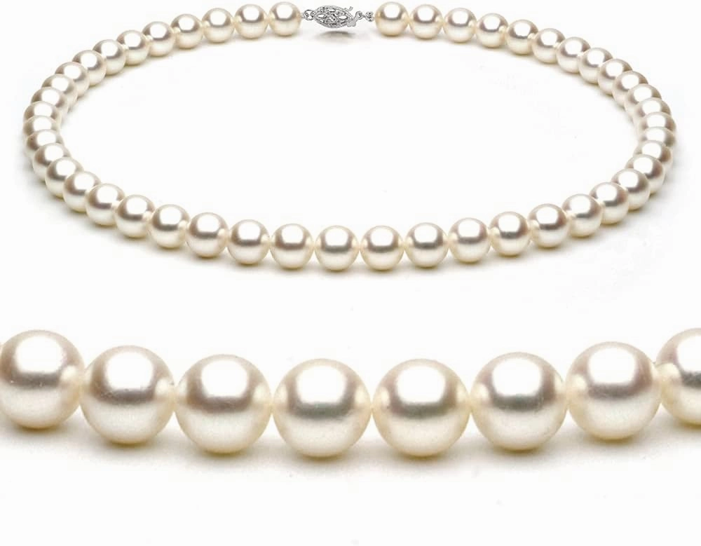 14K Gold 9-10mm White Freshwater Cultured Pearl Necklace in AAA Quality, 16, 18, 20 Inches