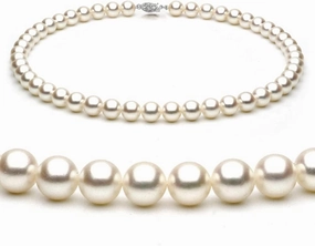14K Gold 9-10mm White Freshwater Cultured Pearl Necklace in AAA Quality, 16, 18, 20 Inches