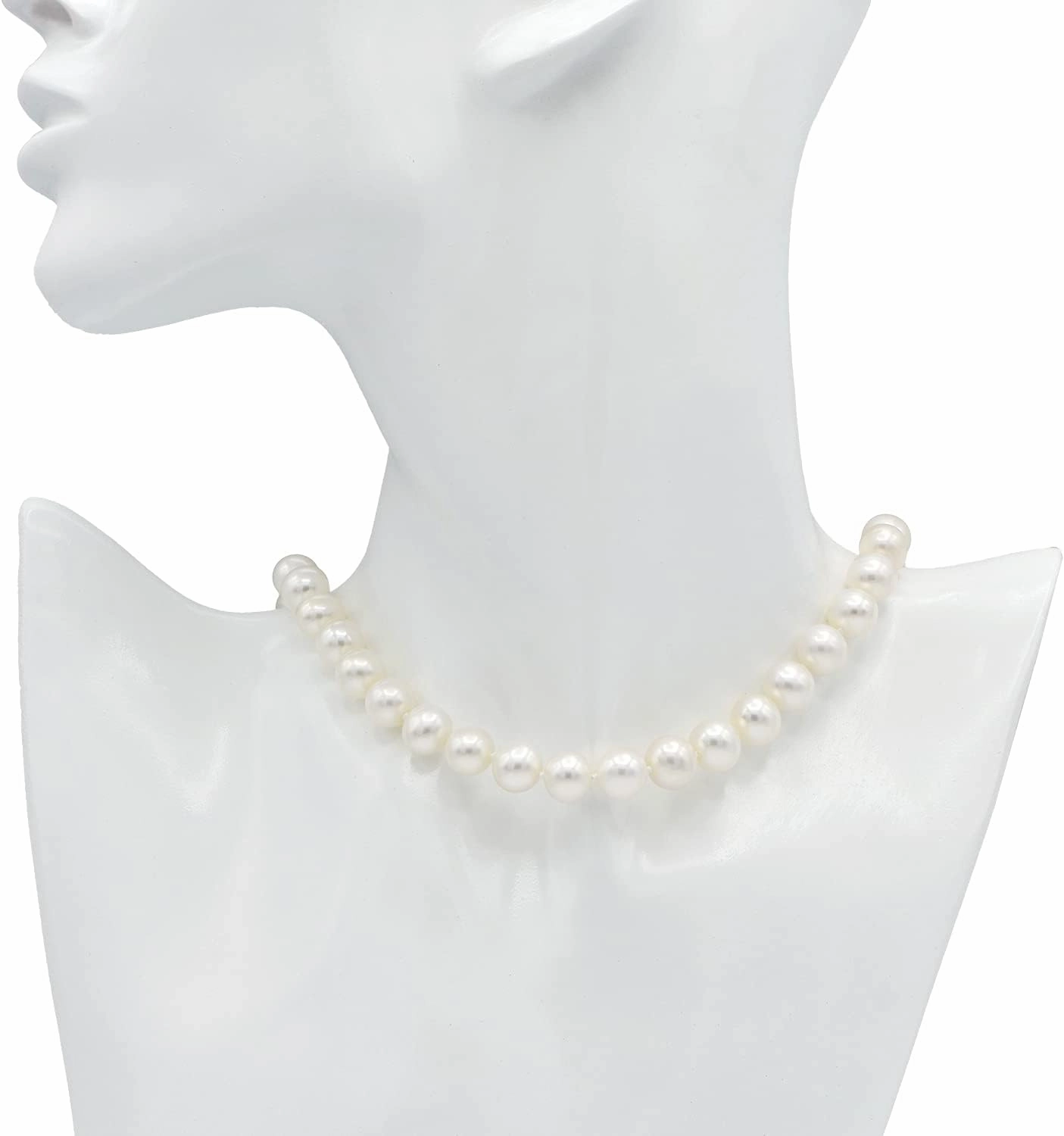 14K Gold 9-10mm White Freshwater Cultured Pearl Necklace in AAA Quality, 16, 18, 20 Inches