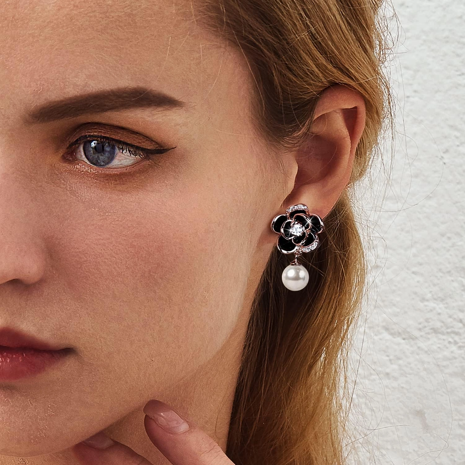 14K Gold Rose Flower Sterling Silver Stud Earrings For Women Dainty Rose Gold Pearl Earrings Hypoallergenic Earrings Cute Studs For Her Nickel Free