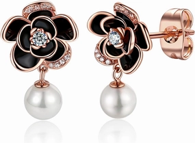 14K Gold Rose Flower Sterling Silver Stud Earrings For Women Dainty Rose Gold Pearl Earrings Hypoallergenic Earrings Cute Studs For Her Nickel Free