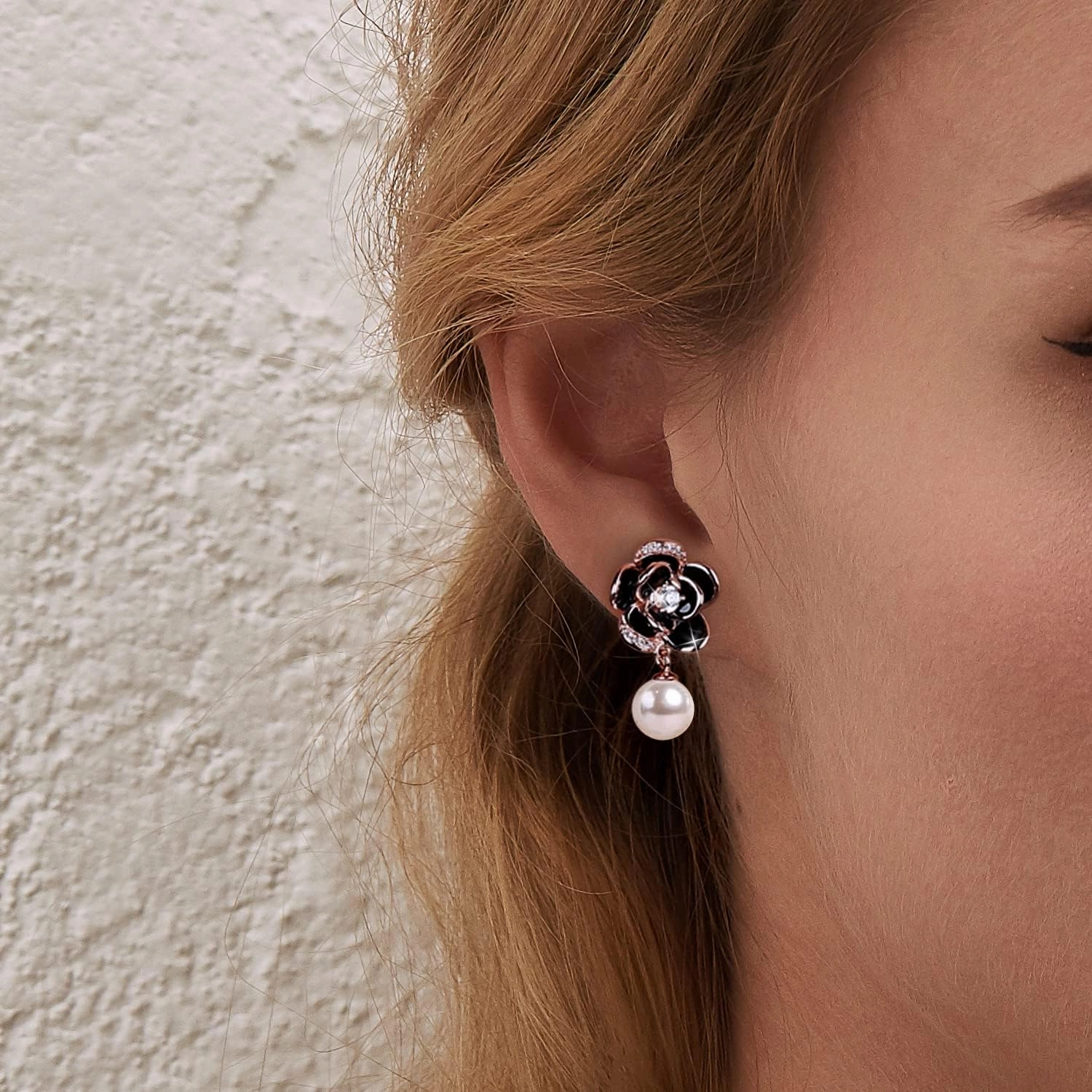 14K Gold Rose Flower Sterling Silver Stud Earrings For Women Dainty Rose Gold Pearl Earrings Hypoallergenic Earrings Cute Studs For Her Nickel Free