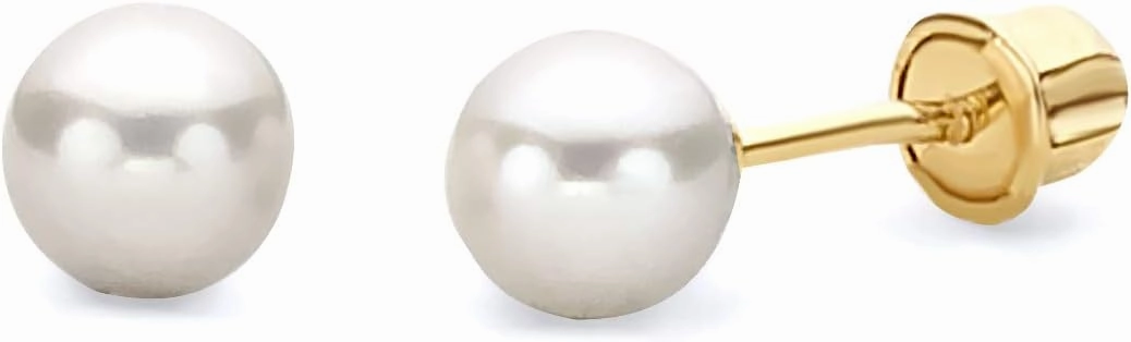 14k REAL Yellow OR White Gold Freshwater Cultured Pearl Stud Earrings with Screw Back- 3 Different Size Avilable